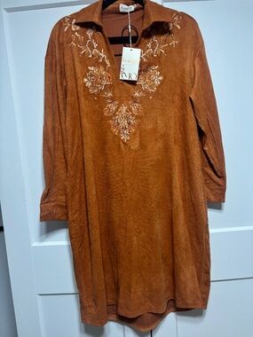 NWT Modesees Faux Suede Boho Embroidered Midi Dress